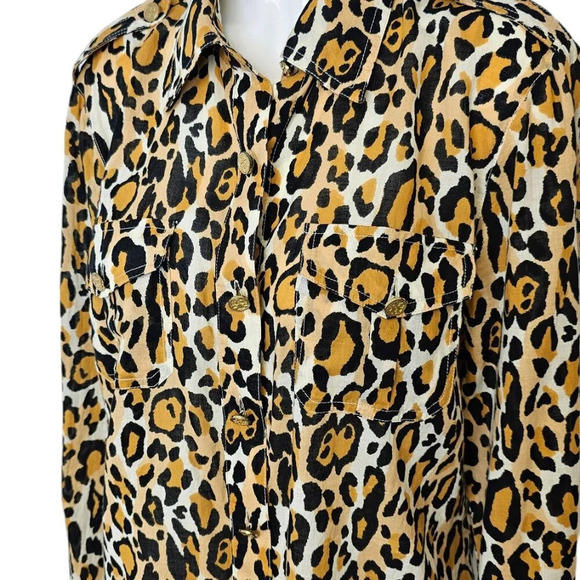 Tory Burch Womens Leopard Print Button Front Pocket Blouse Size 10 Cotton - Picture 5 of 8